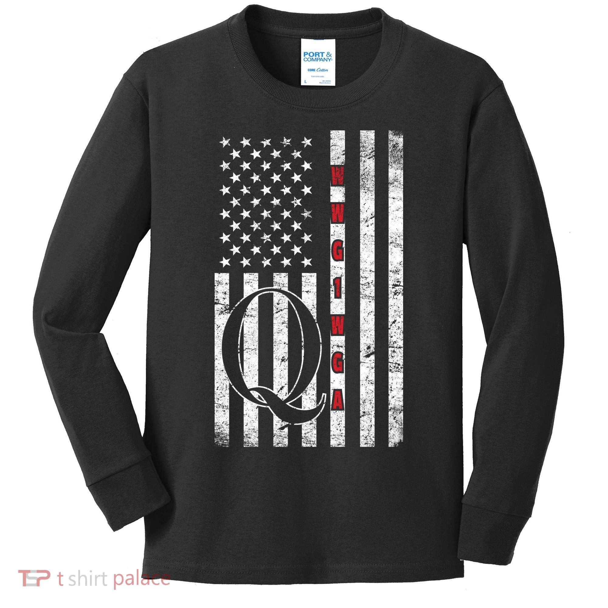 Q-anon Flag Where We Go One We Go All WWG1WGA Kids Long Sleeve Shirt