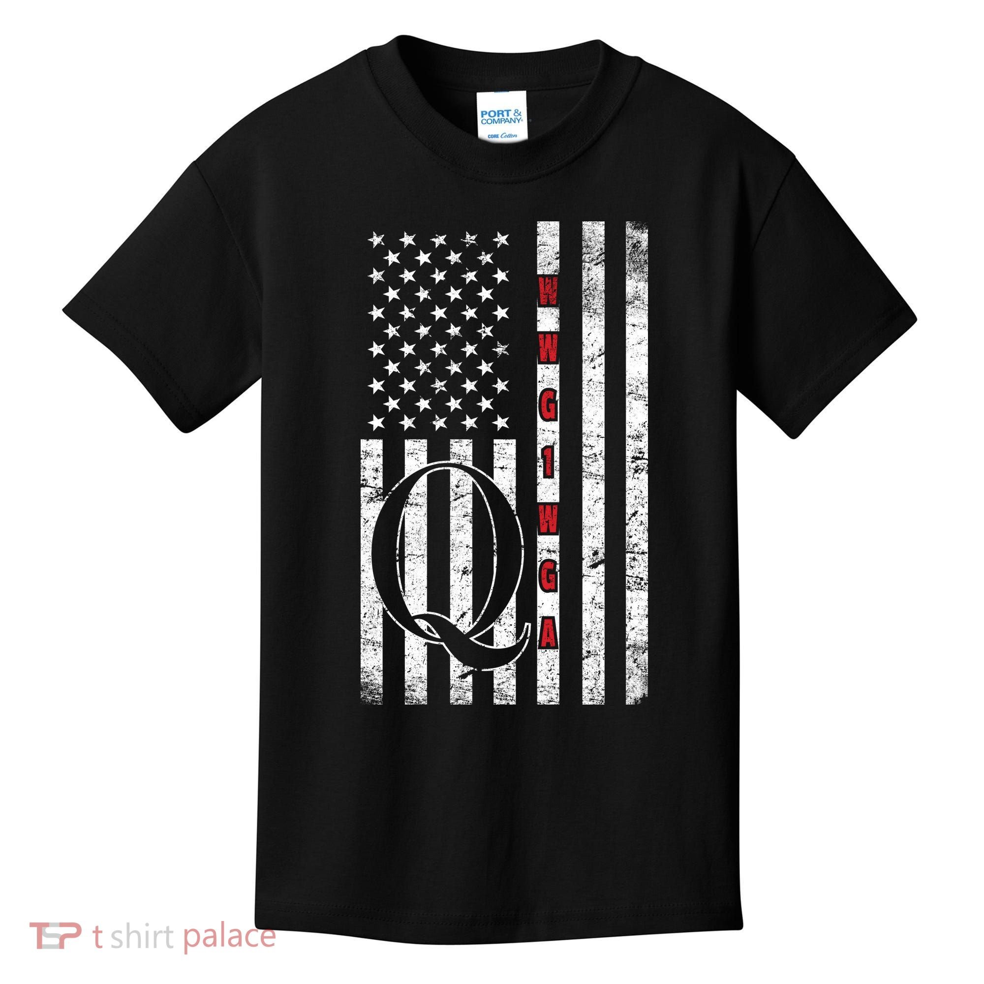 Q-anon Flag Where We Go One We Go All WWG1WGA Kids T-Shirt
