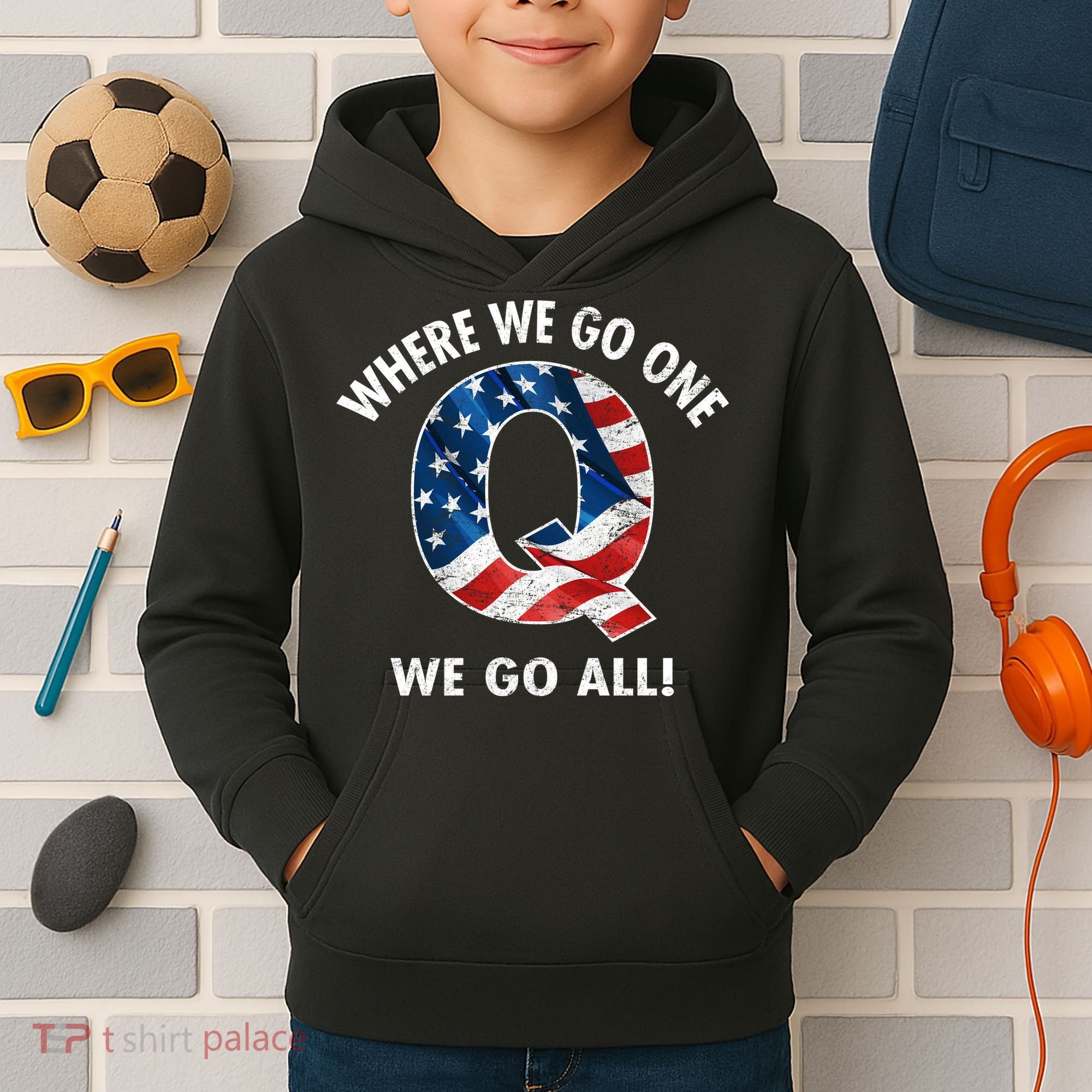 Q Anon Where We Go One We Go All  Kids Hoodie