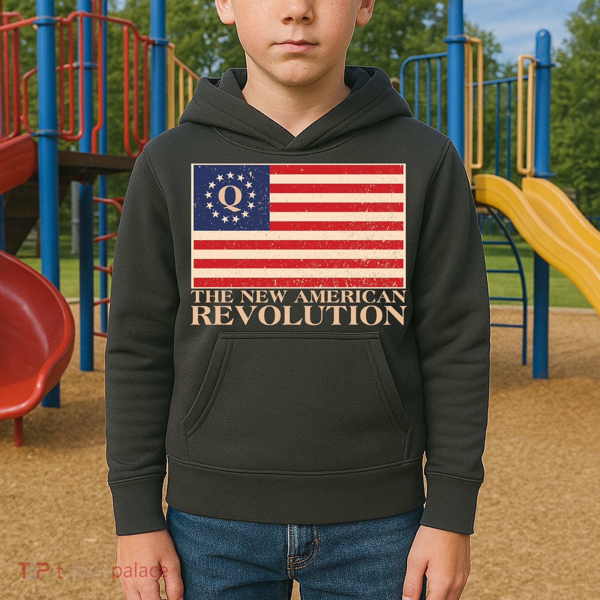 Q The New American Revolution Qanon Kids Hoodie