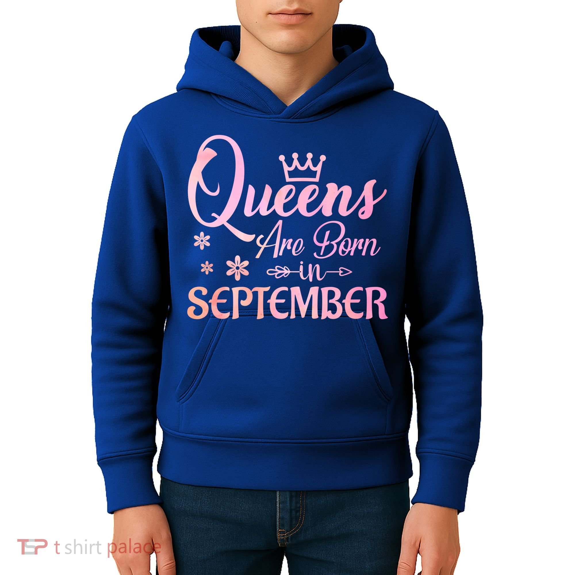 Queens Are Born In September Funny Gift September Birthday Gift Kids Hoodie