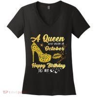 Queens Are Born In October October Birthday S For Women Women's V-Neck T-Shirt thumb 0