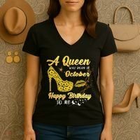 Queens Are Born In October October Birthday S For Women Women's V-Neck T-Shirt thumb 3