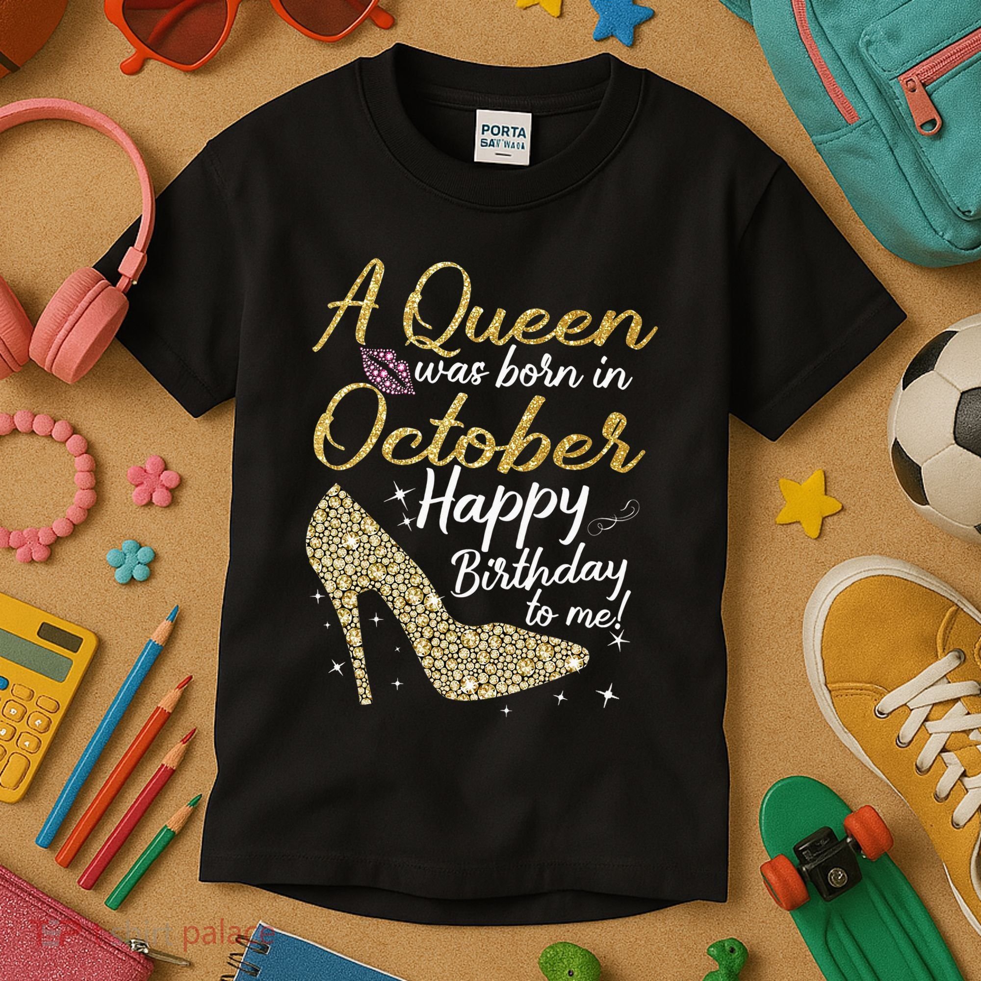 Queens Are Born In October Birthday Women Kids T-Shirt