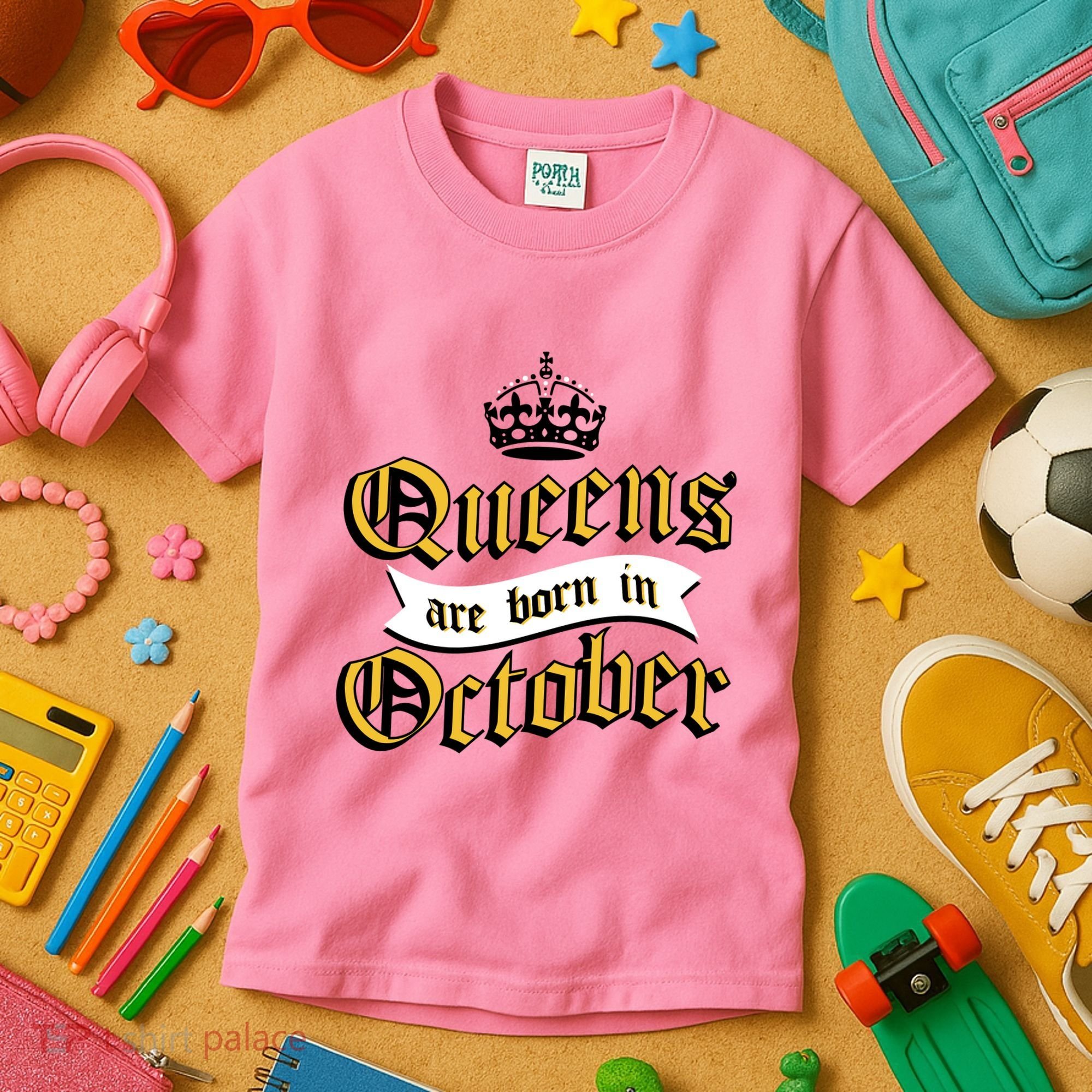 Queens Are Born In October Kids T-Shirt