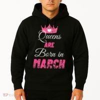 Queens Are Born In March Distressed Birthday Gift Hoodie thumb 2
