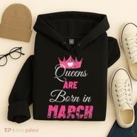 Queens Are Born In March Distressed Birthday Gift Hoodie thumb 4