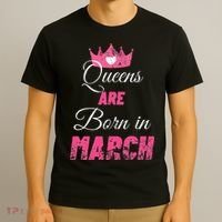 Queens Are Born In March Distressed Birthday Gift T-Shirt thumb 3