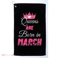 Queens Are Born In March Distressed Birthday Gift Golf Towel thumb 0