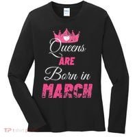 Queens Are Born In March Distressed Birthday Gift Women's Long Sleeve Shirt thumb 0