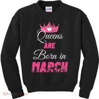 Queens Are Born In March Distressed Birthday Gift Kids Sweatshirt thumb 0