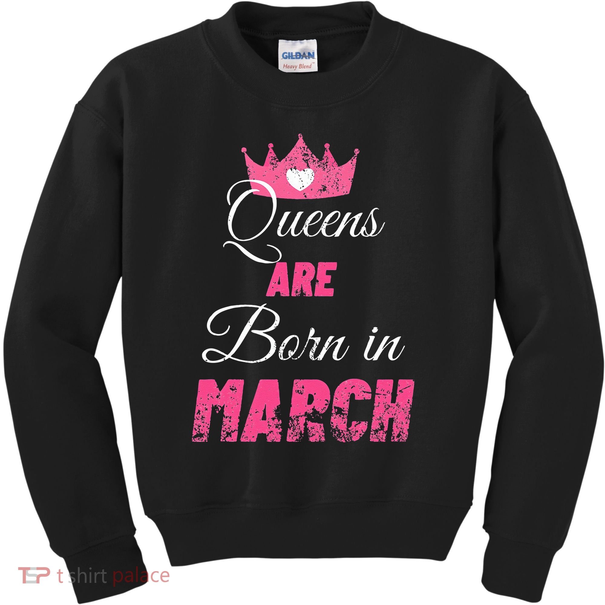 Queens Are Born In March Distressed Birthday Gift Kids Sweatshirt
