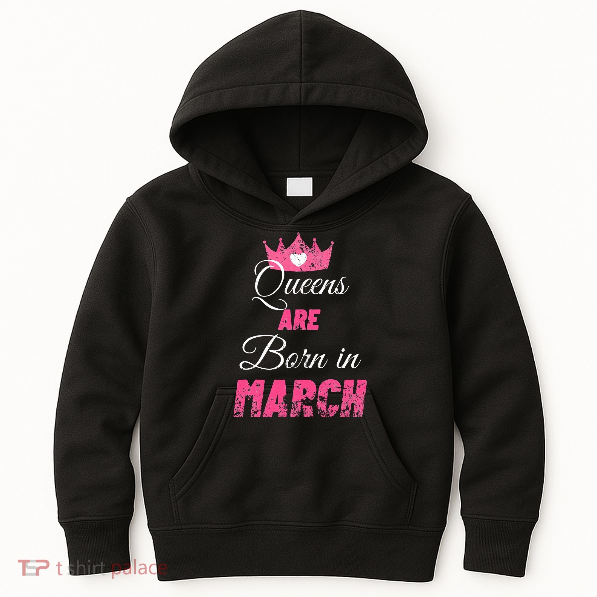 Queens Are Born In March Distressed Birthday Gift Kids Hoodie