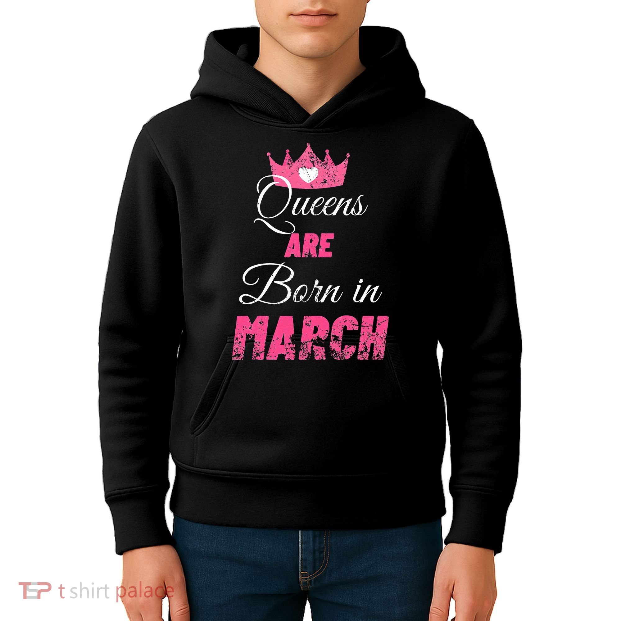 Queens Are Born In March Distressed Birthday Gift Kids Hoodie