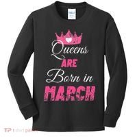 Queens Are Born In March Distressed Birthday Gift Kids Long Sleeve Shirt thumb 0