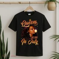 Queen Are Born In July Cancer Leo Black Women Birthday T-Shirt thumb 2