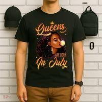 Queen Are Born In July Cancer Leo Black Women Birthday T-Shirt thumb 6
