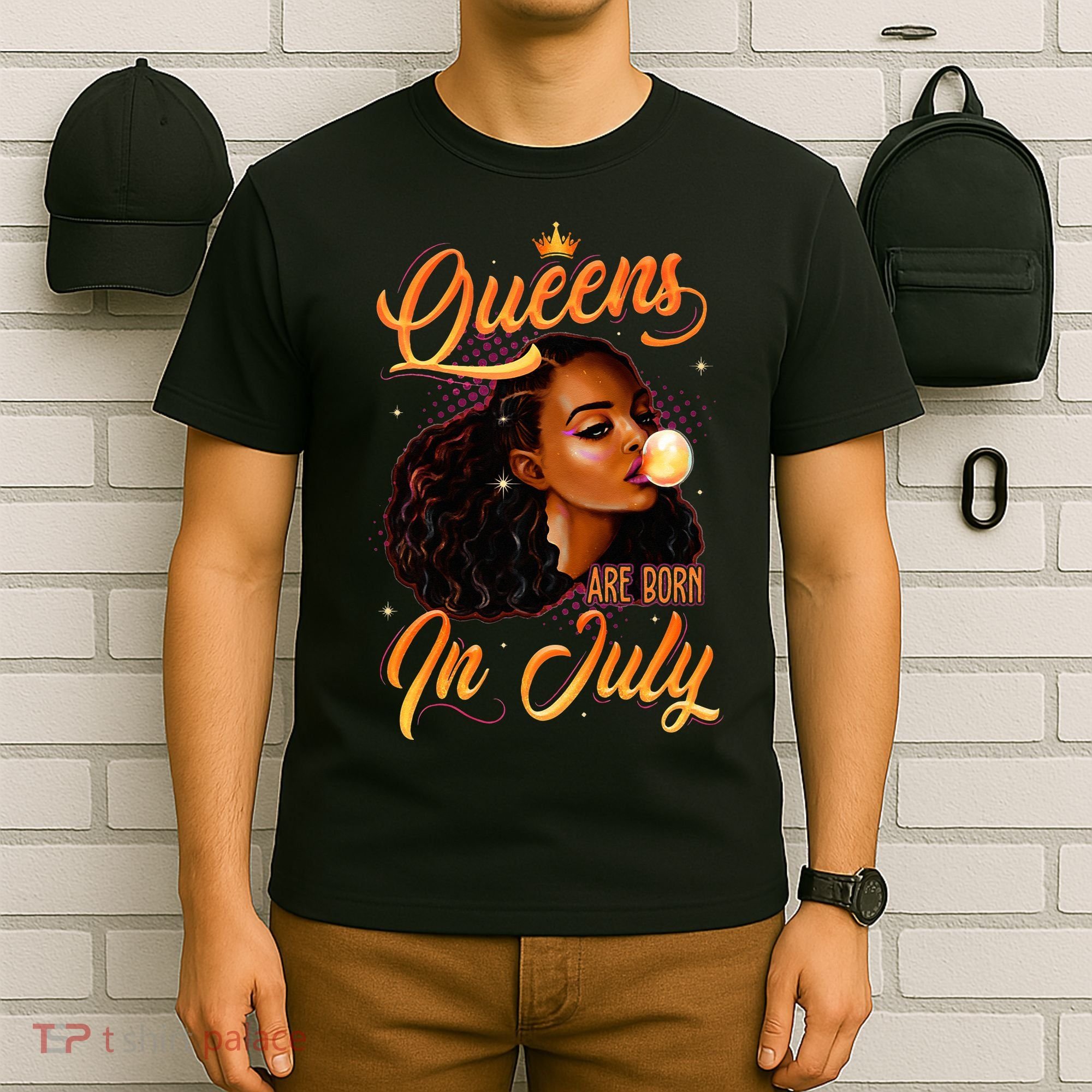 Queen Are Born In July Cancer Leo Black Women Birthday T-Shirt