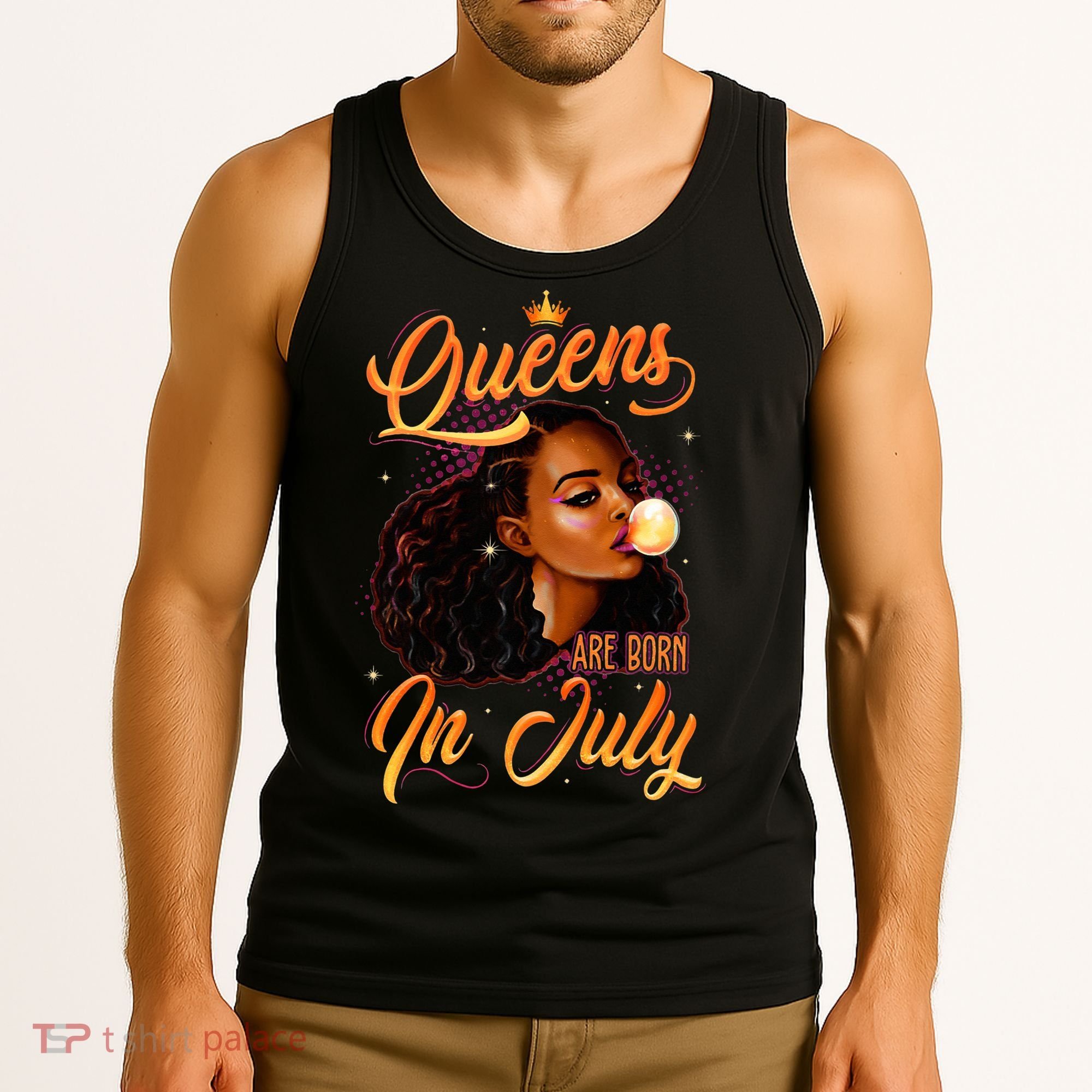 Queen Are Born In July Cancer Leo Black Women Birthday Tank Top