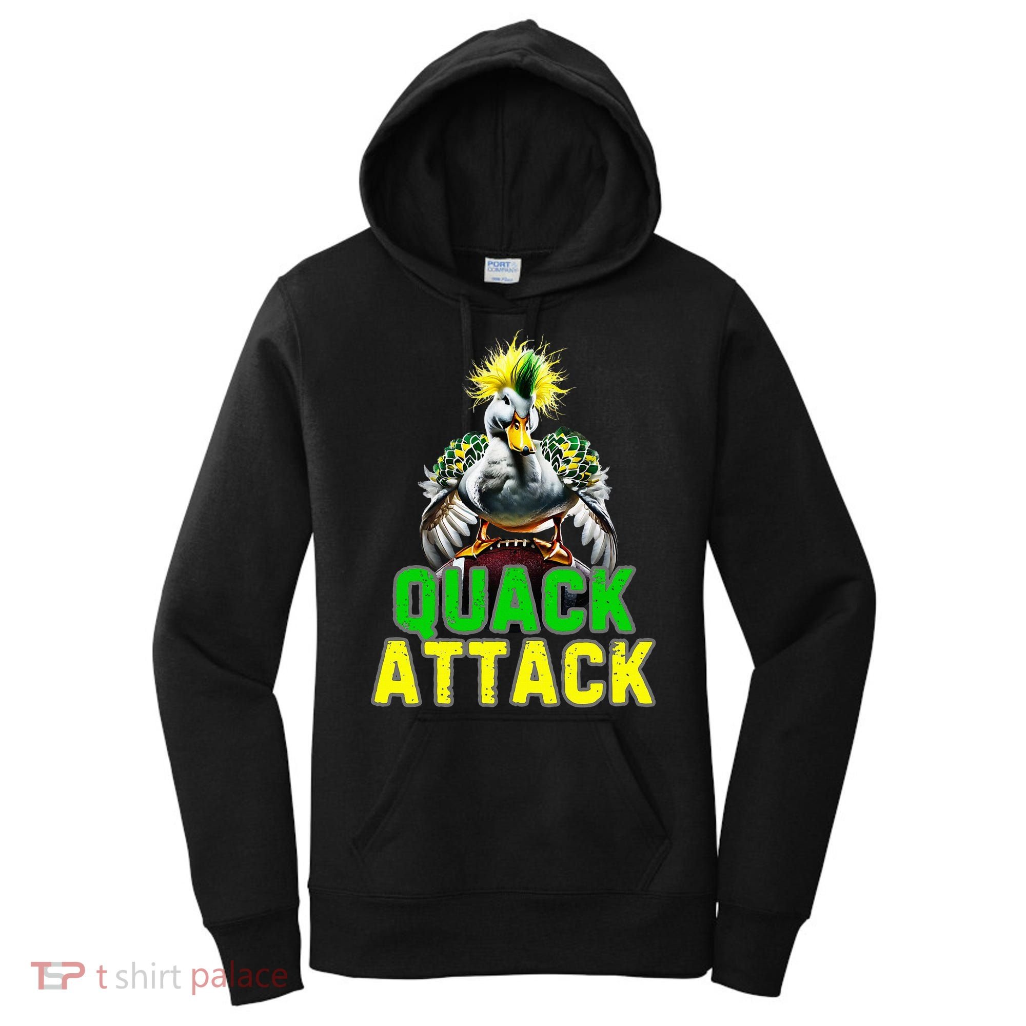 Quack Attack By Angry White Green And Yellow Duck Women's Hoodie