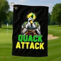 Quack Attack By Angry White Green And Yellow Duck Golf Towel thumb 1
