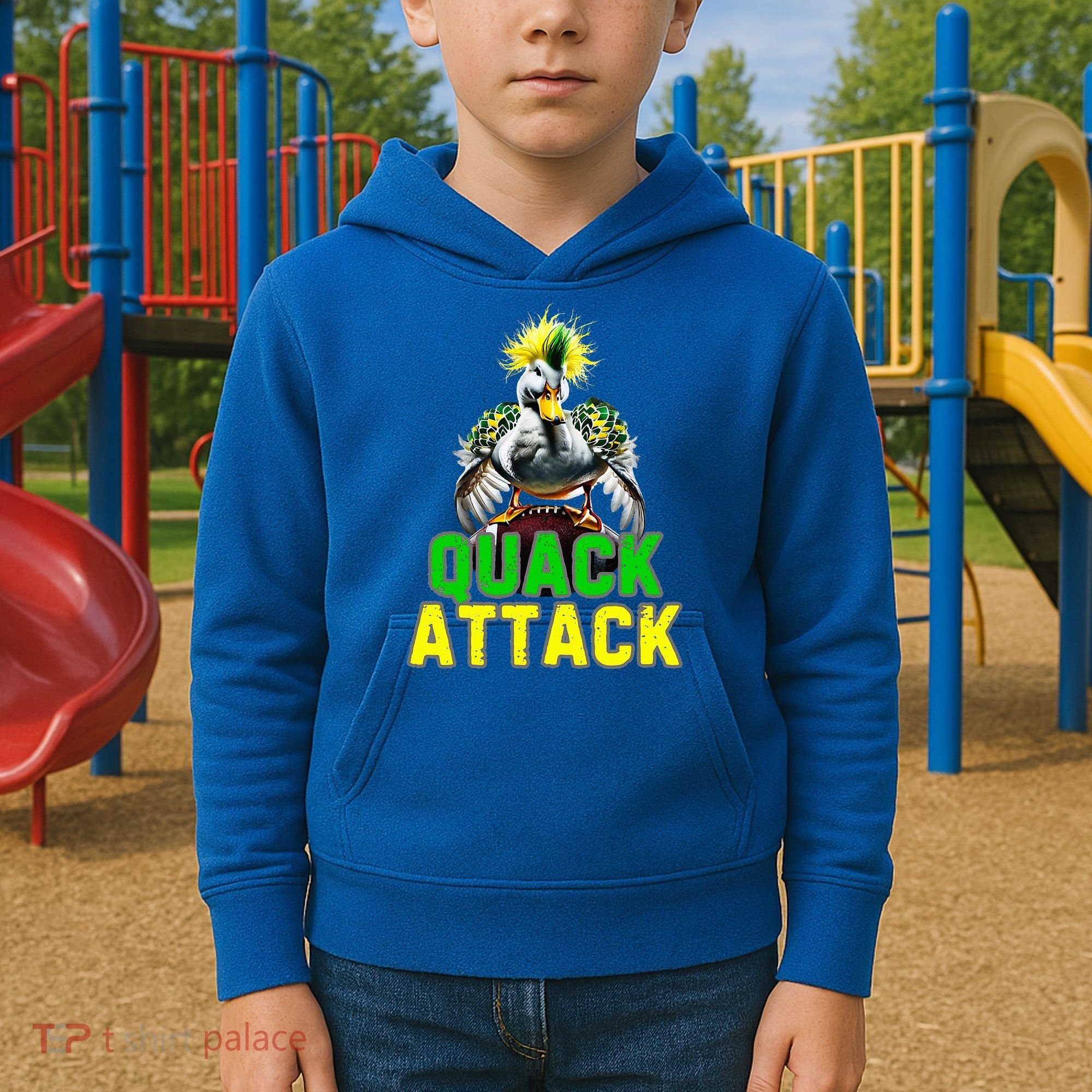 Quack Attack By Angry White Green And Yellow Duck Kids Hoodie