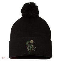 Quetzalcoatl Aztec Feathered Serpent Mayan Inca Toltec Pom Pom 12in Knit Beanie thumb 0