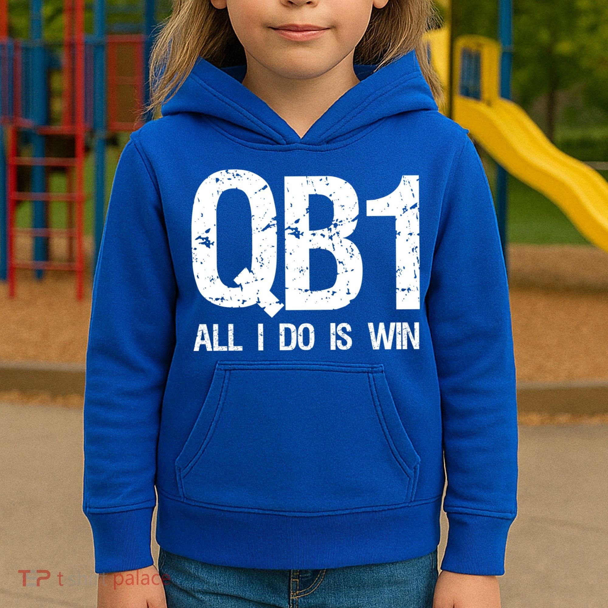Qb1 All I Do Is Win Football Starting Quarterback Gift Kids Hoodie