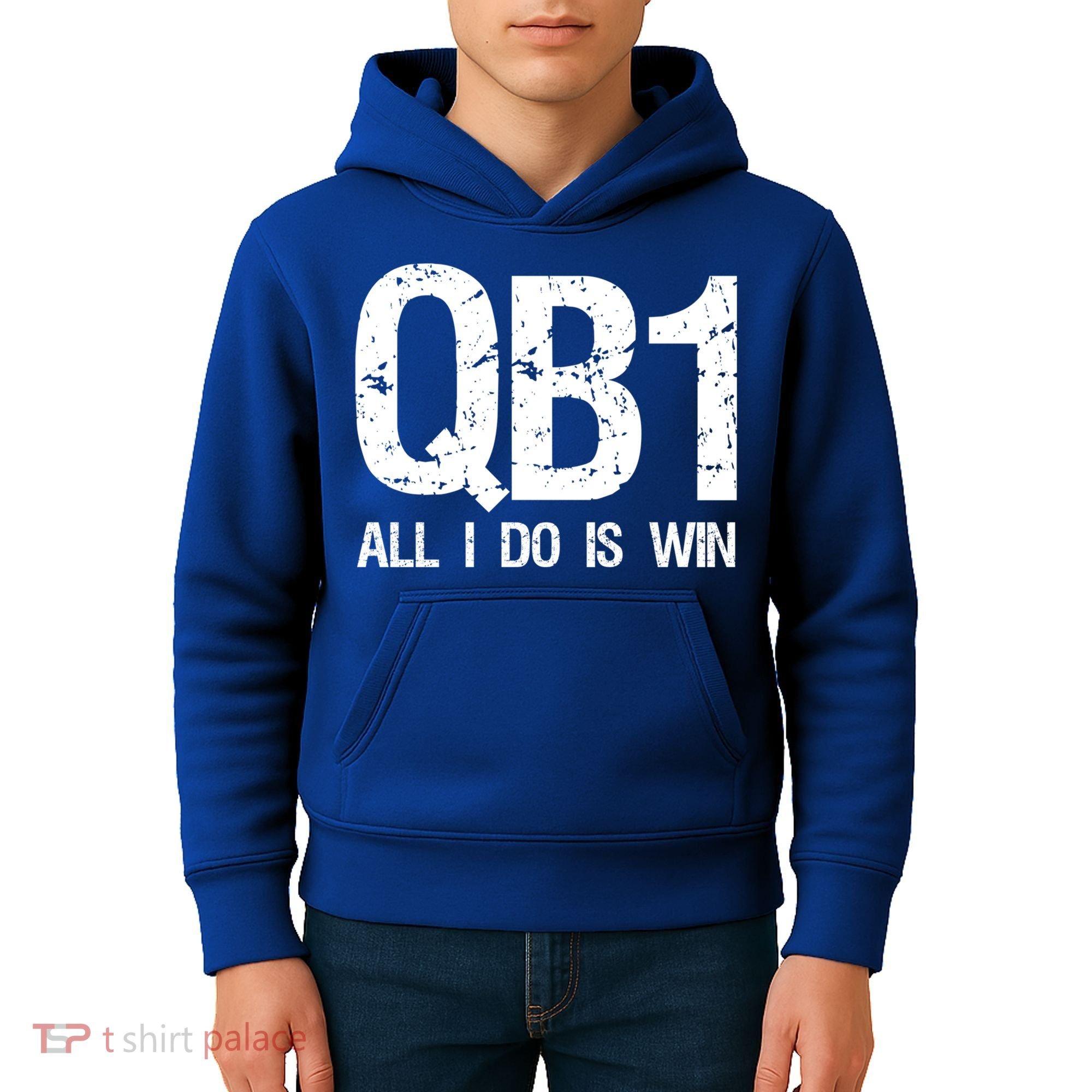 Qb1 All I Do Is Win Football Starting Quarterback Gift Kids Hoodie