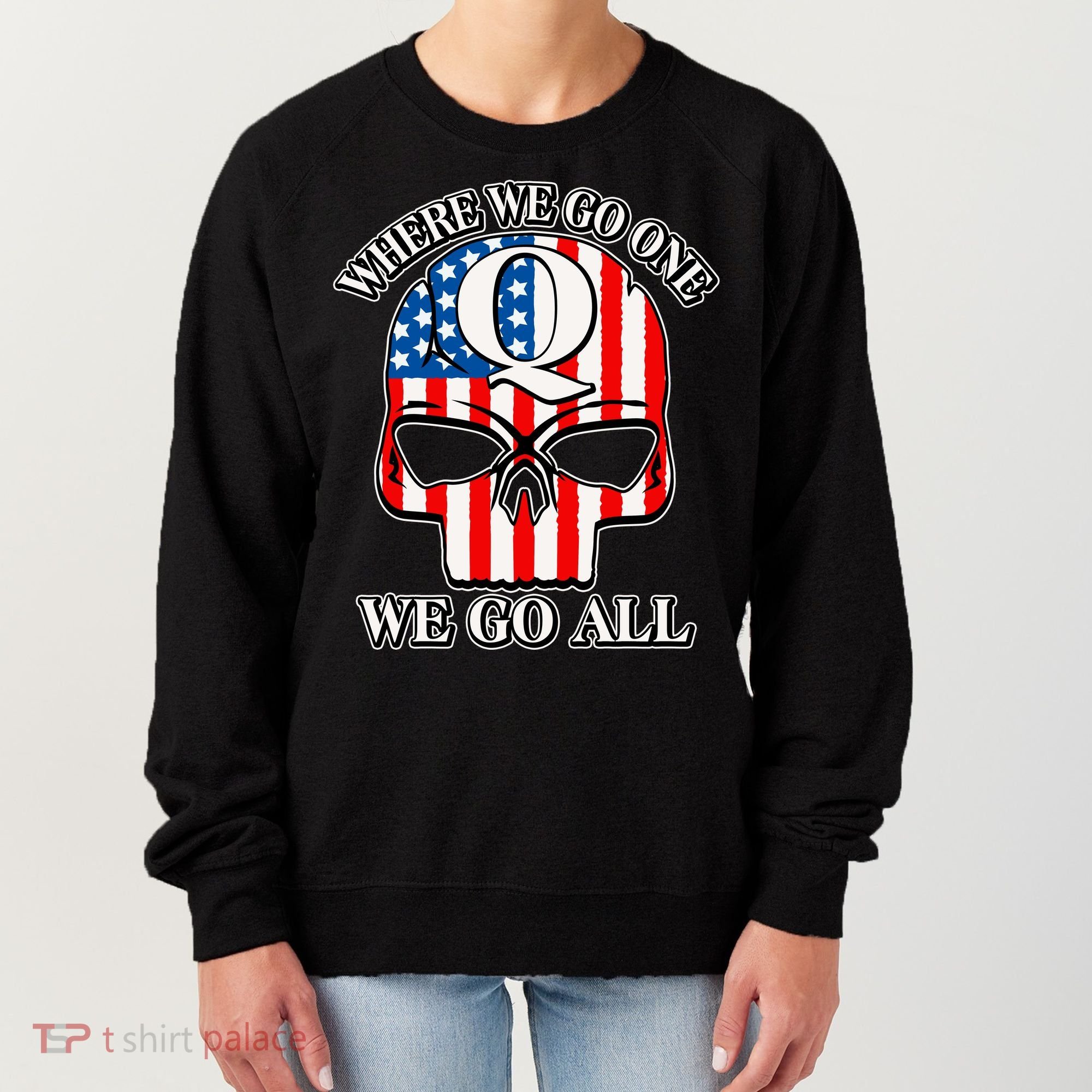 QAnon American Flag Skull Women's Sweatshirt