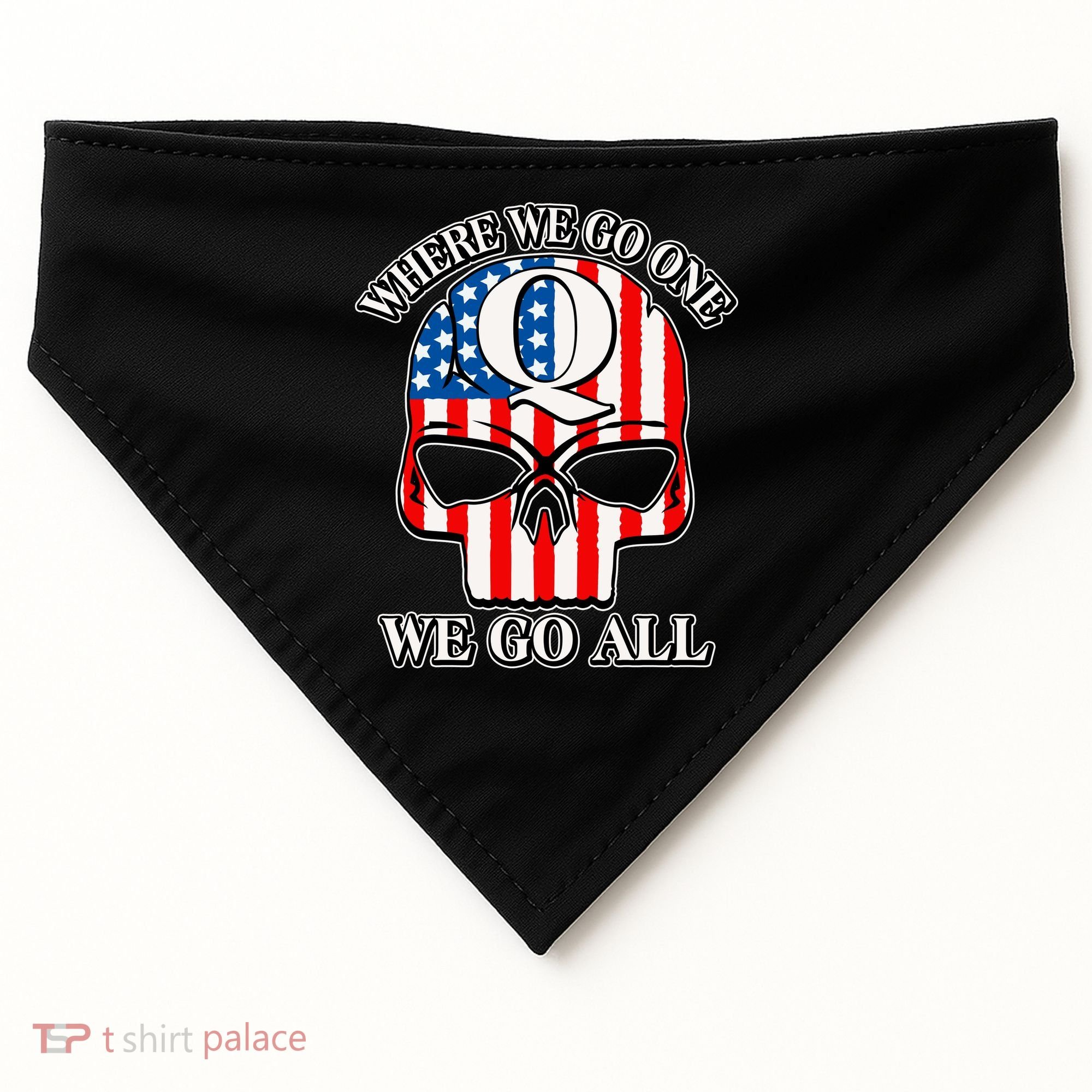 QAnon American Flag Skull USA-Made Doggie Bandana