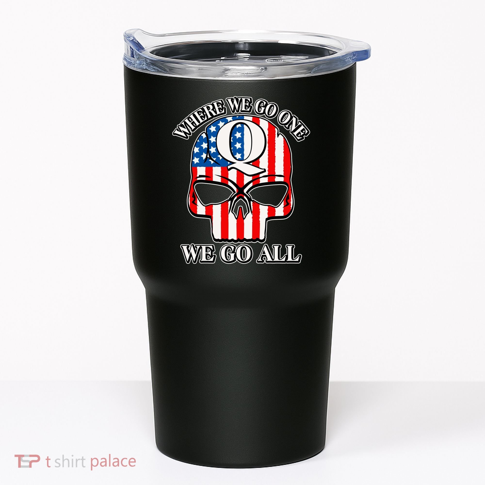 QAnon American Flag Skull Tumbler