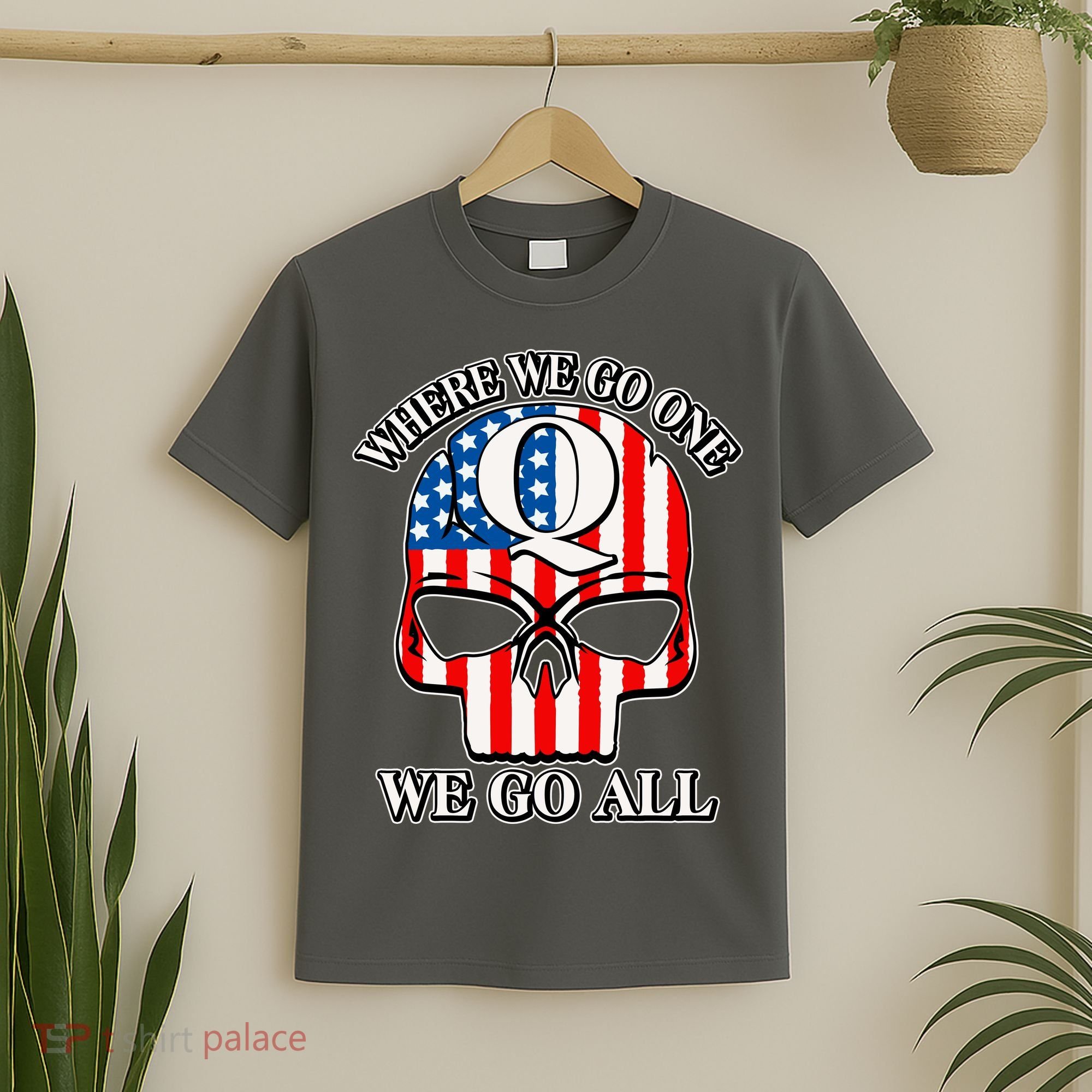QAnon American Flag Skull T-Shirt
