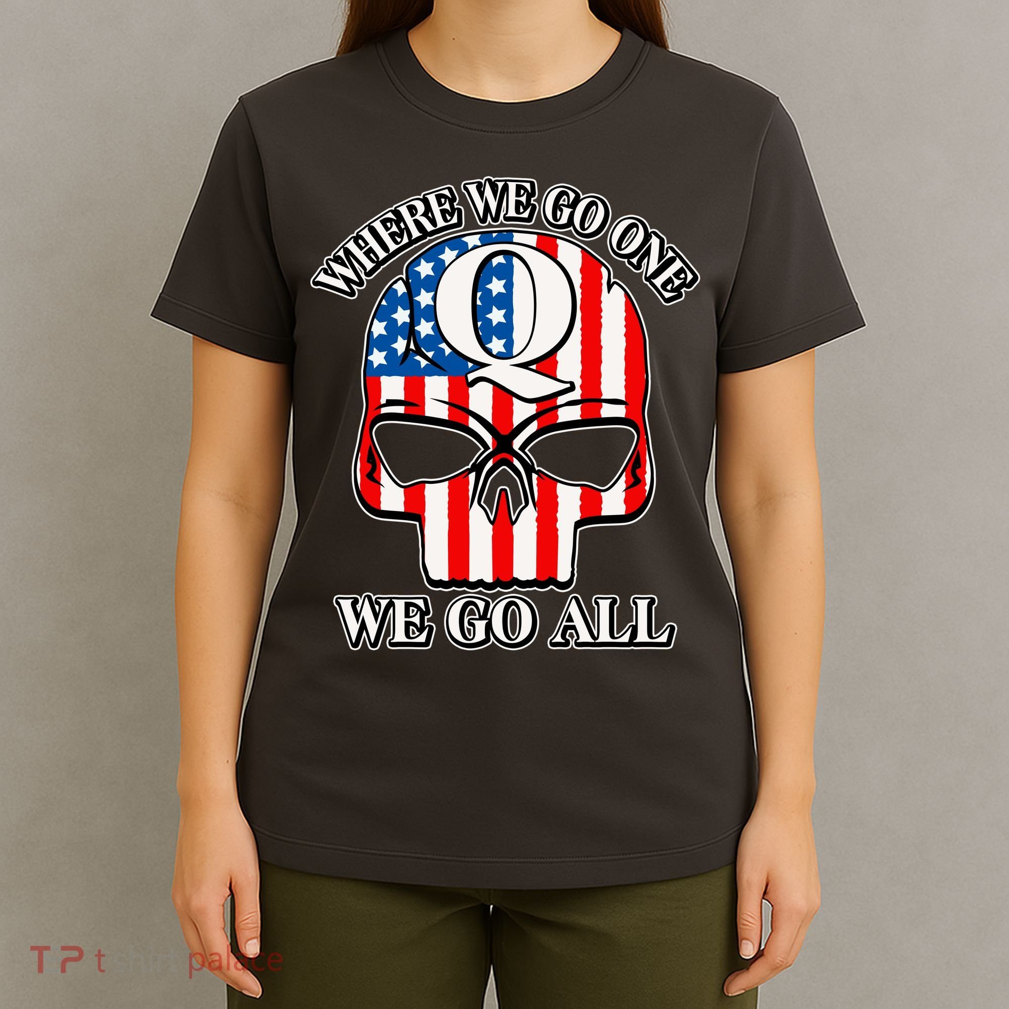 QAnon American Flag Skull T-Shirt