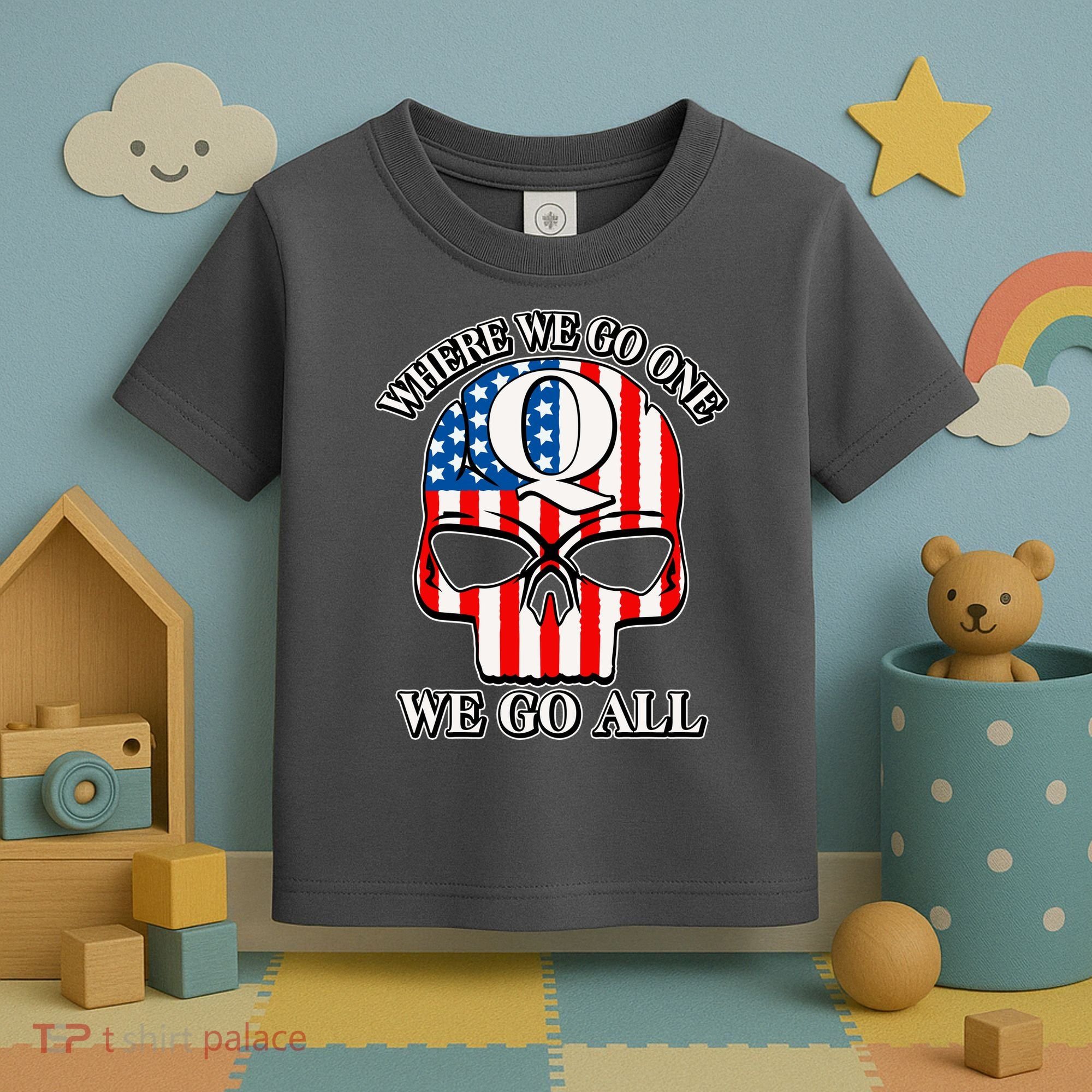 QAnon American Flag Skull Toddler T-Shirt