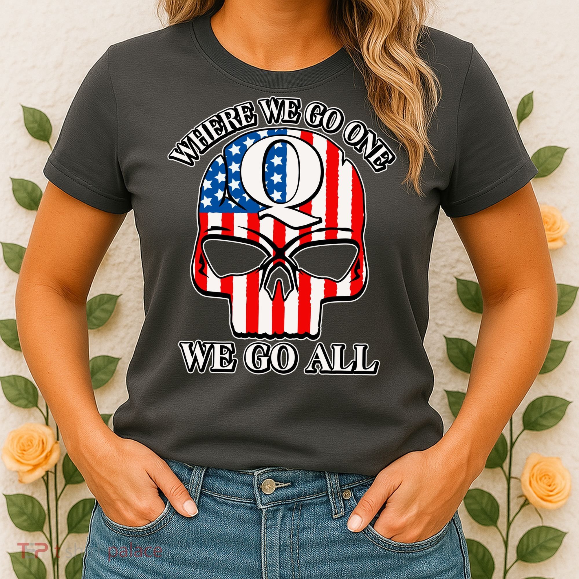 QAnon American Flag Skull Women's T-Shirt