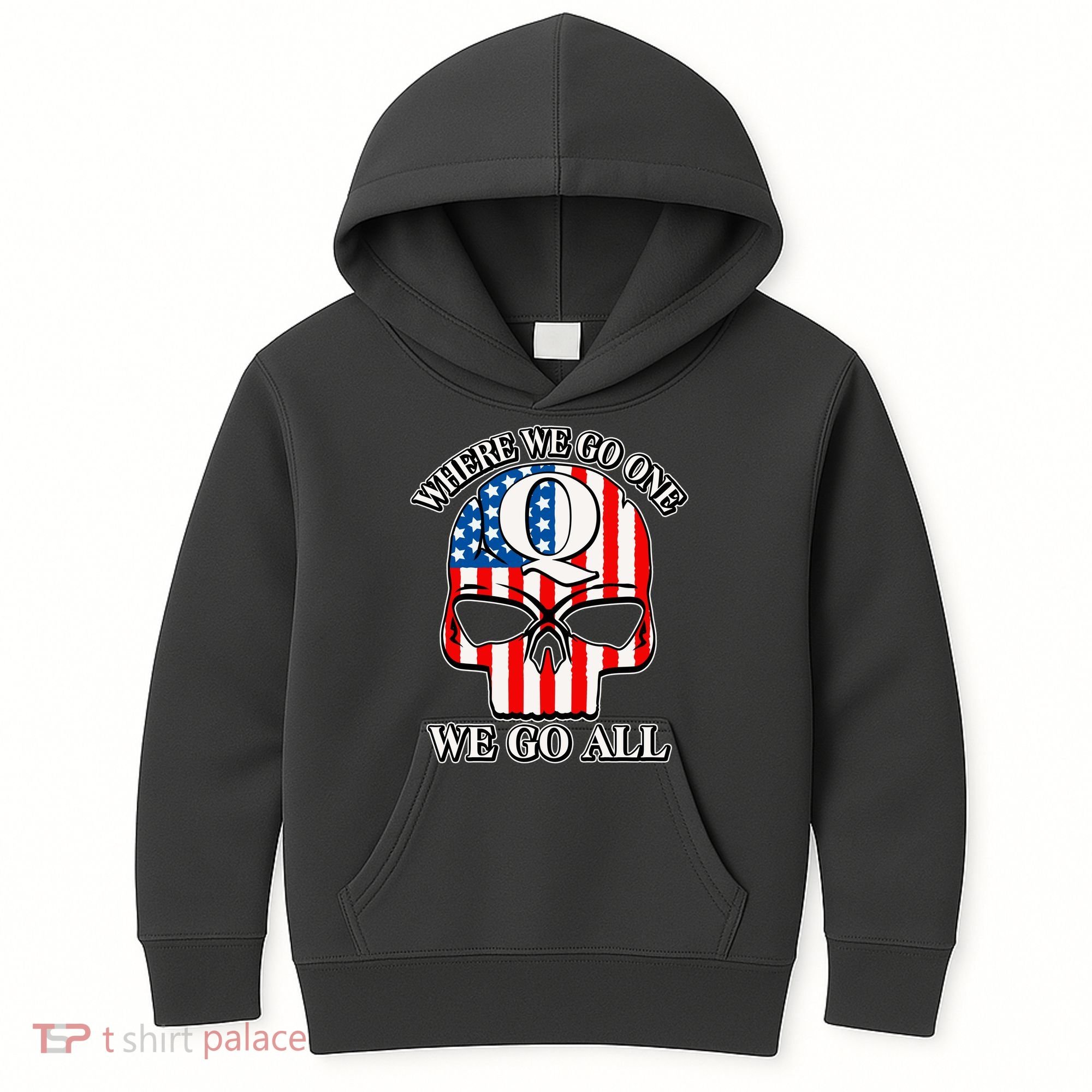 QAnon American Flag Skull Kids Hoodie