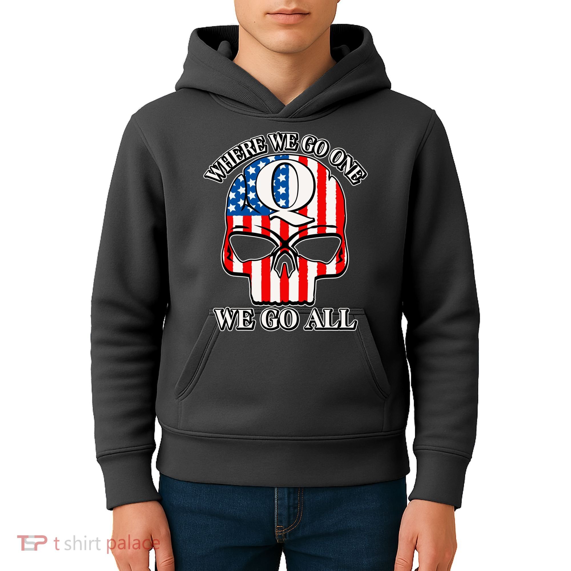 QAnon American Flag Skull Kids Hoodie