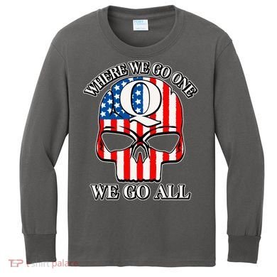 QAnon American Flag Skull Kids Long Sleeve Shirt