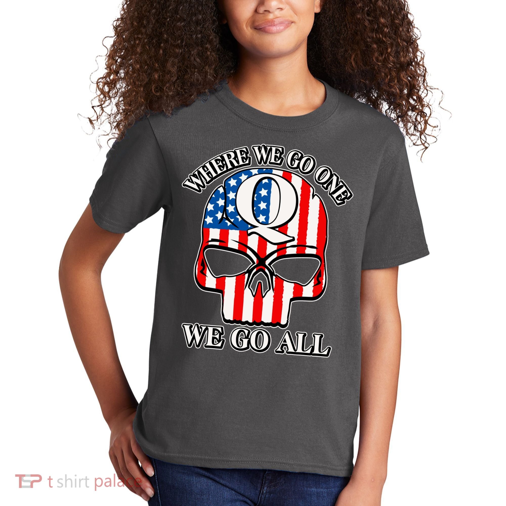 QAnon American Flag Skull Kids T-Shirt