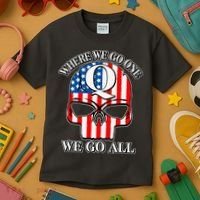 QAnon American Flag Skull Kids T-Shirt thumb 3