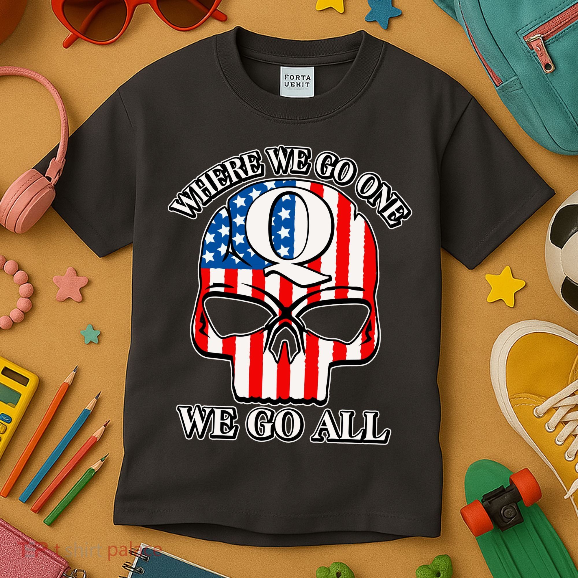QAnon American Flag Skull Kids T-Shirt