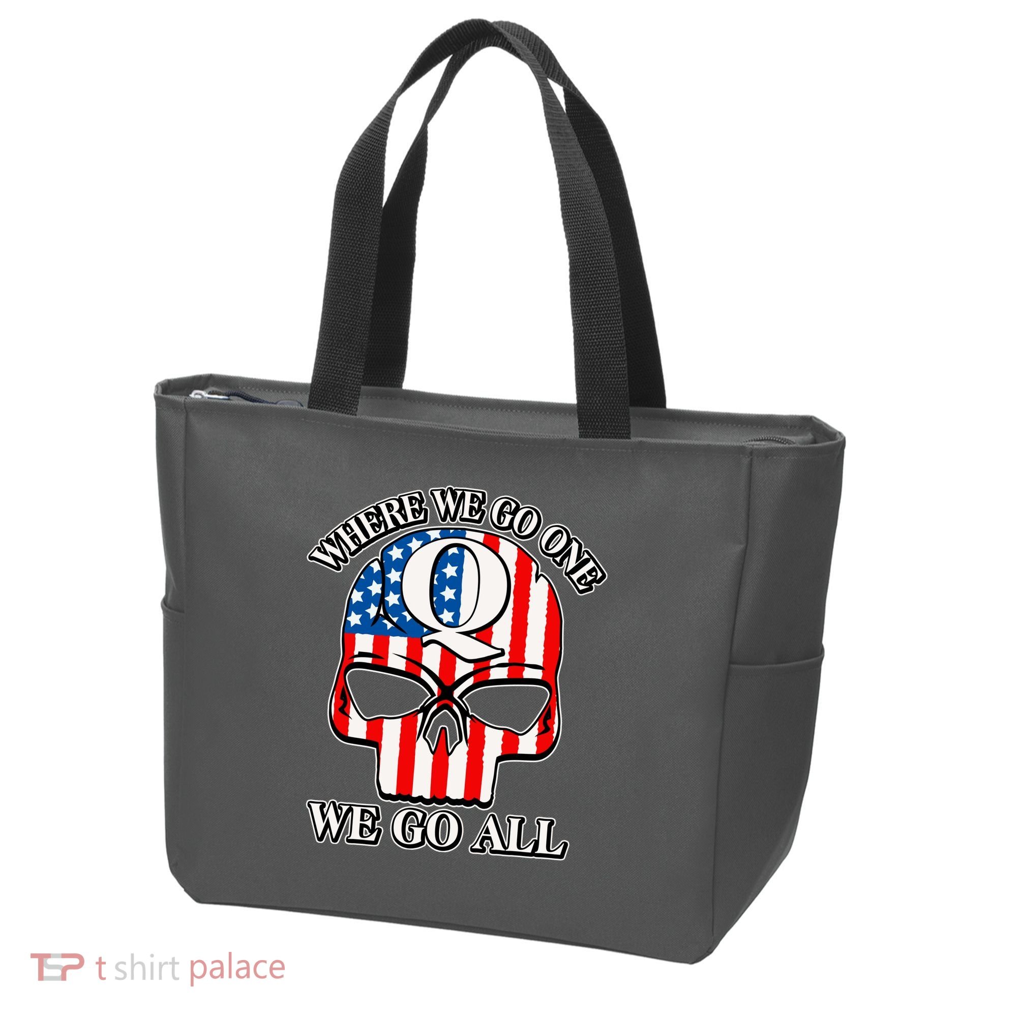 QAnon American Flag Skull Tote Bag
