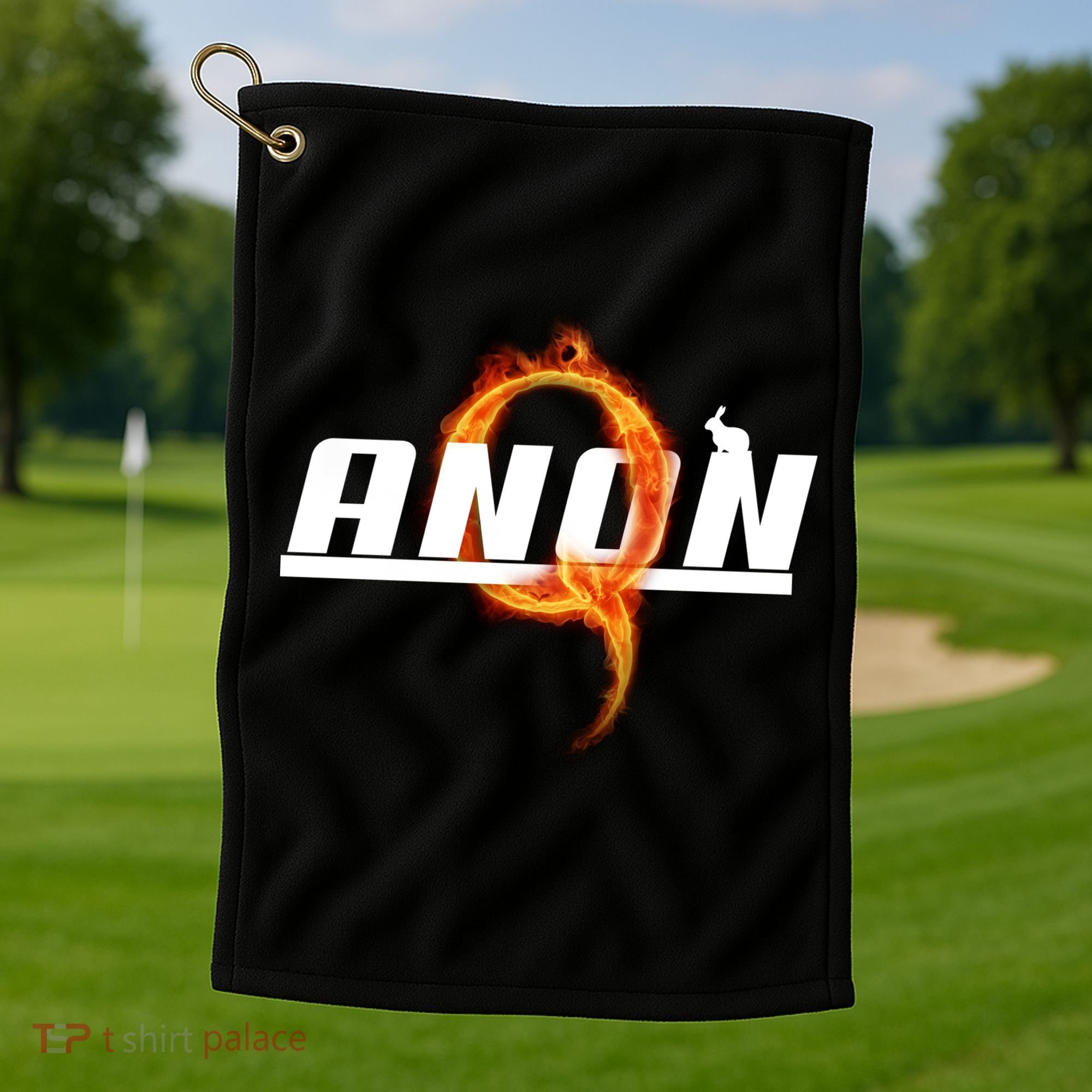 QAnon The Rabbit Storm Fire Logo Golf Towel