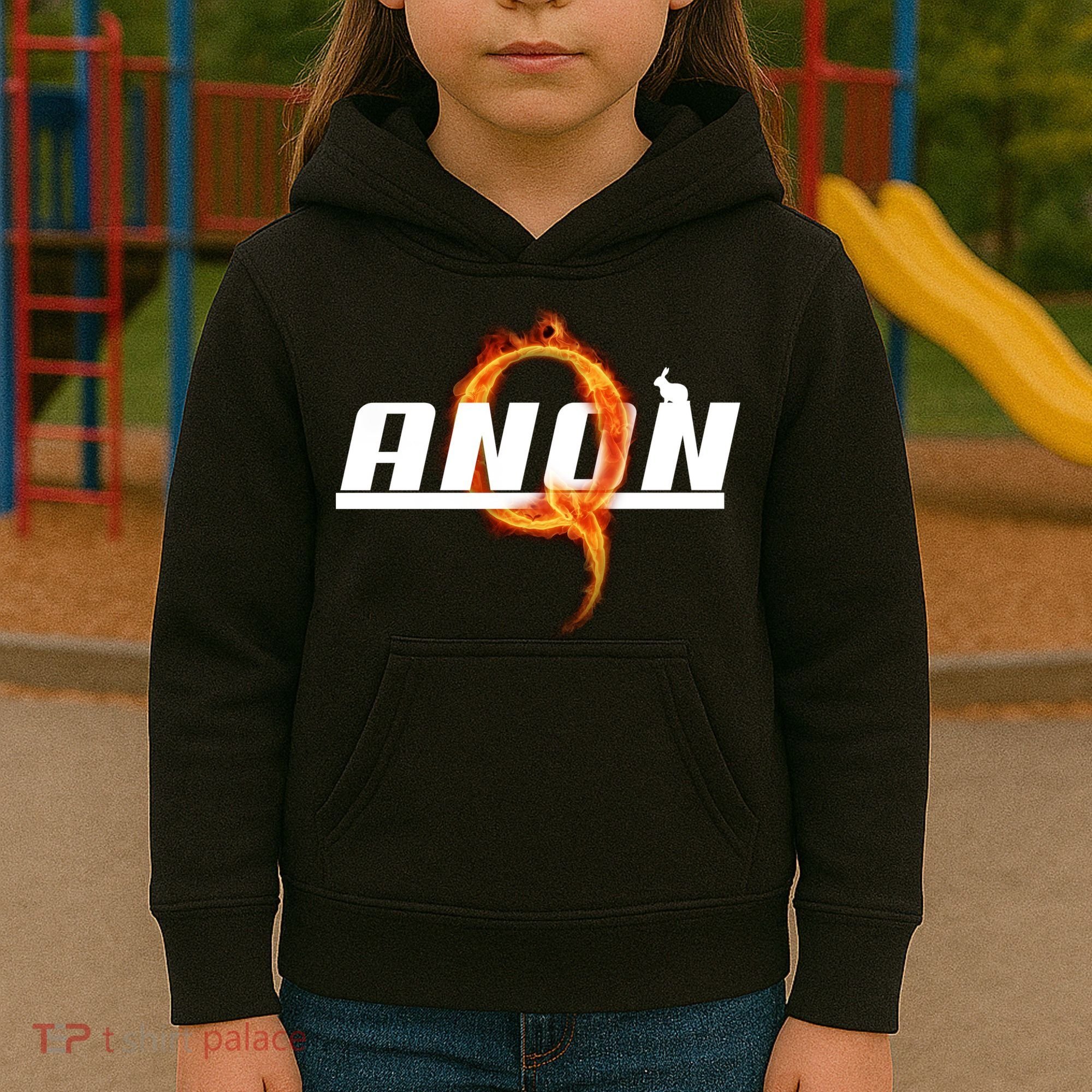 QAnon The Rabbit Storm Fire Logo Kids Hoodie