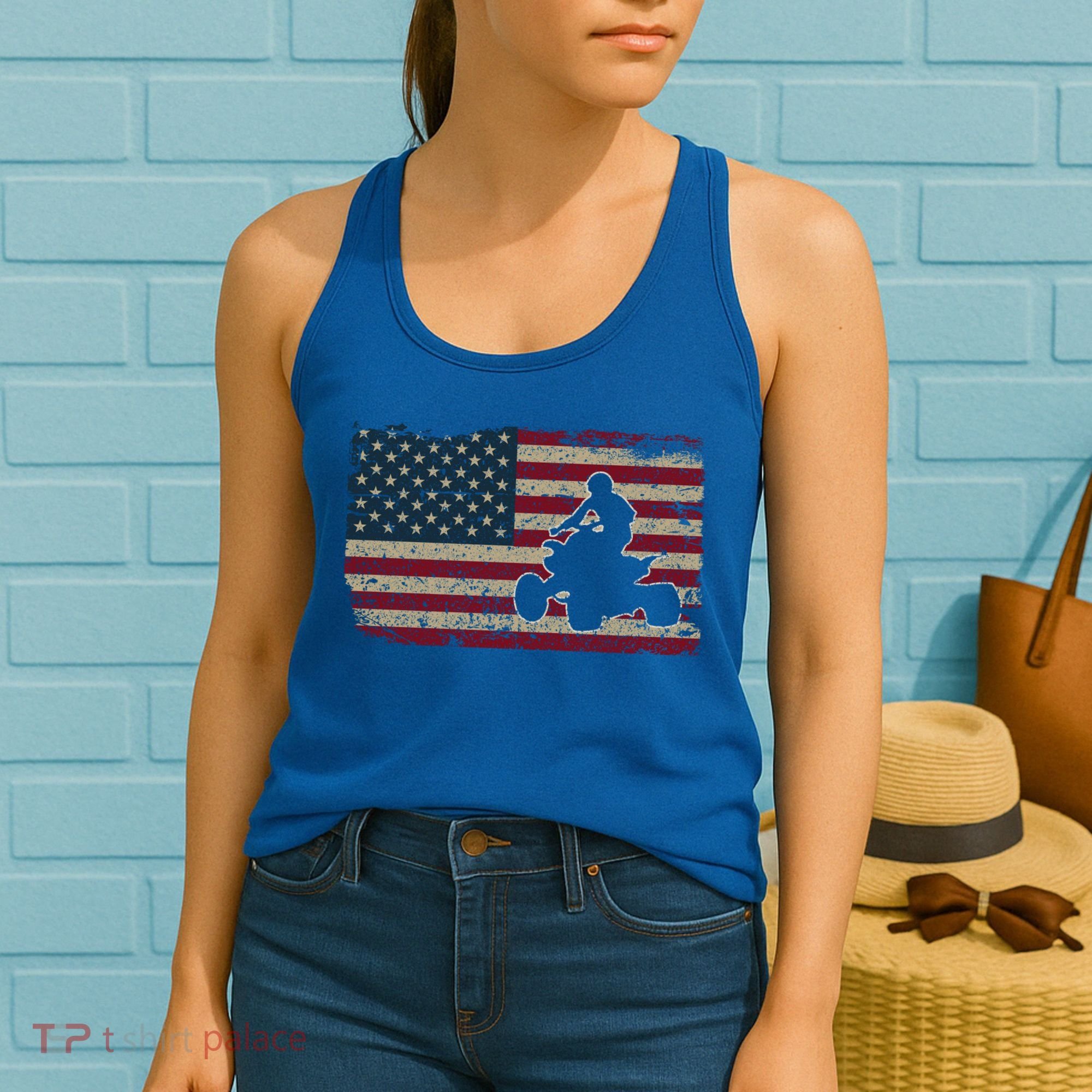 Quad Biker America Flag Gift I Atv Four Wheeler Quad Bike Gift Women's Tank Top
