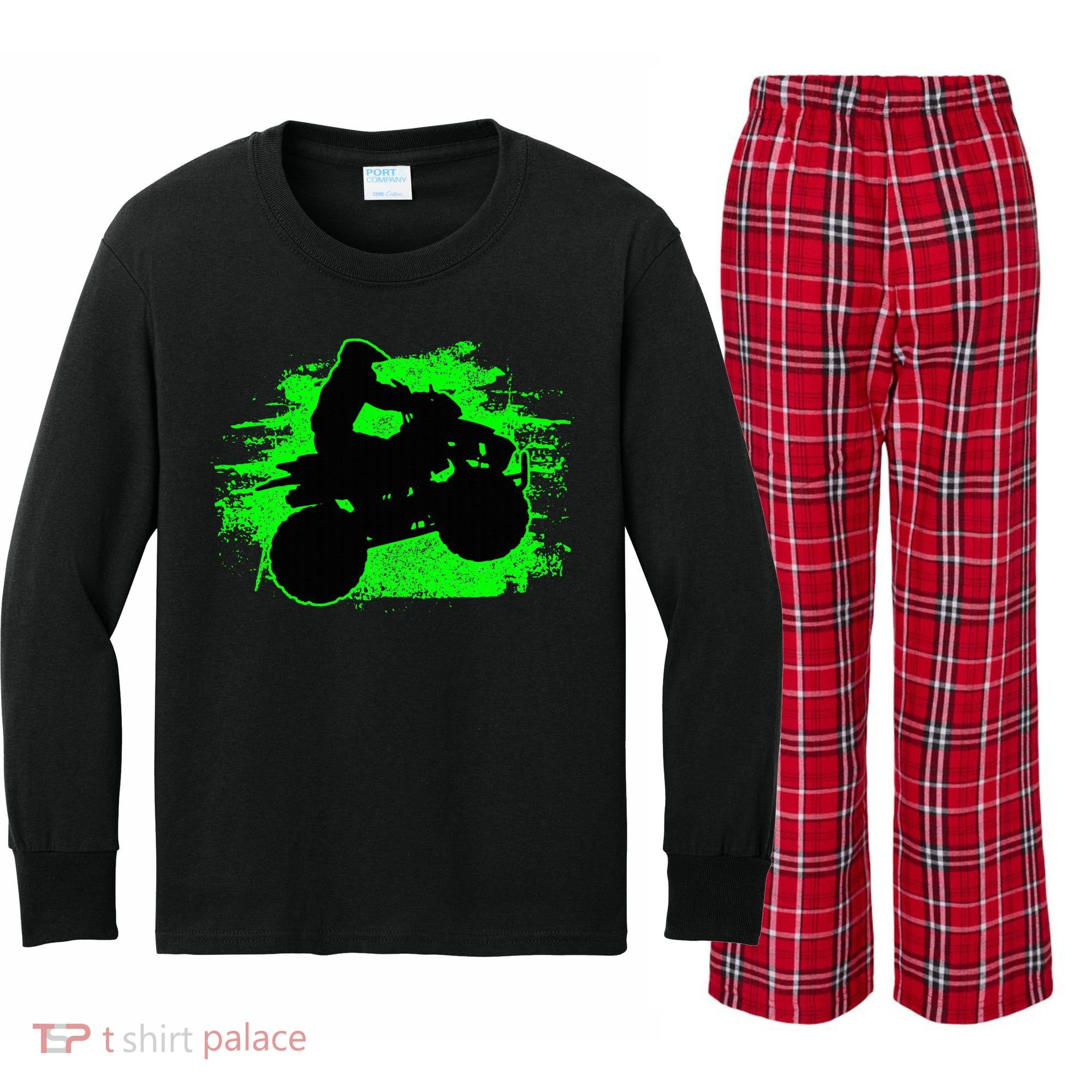 Quad Bike Atv Gift Kids Long Sleeve Plaid Pajama Set