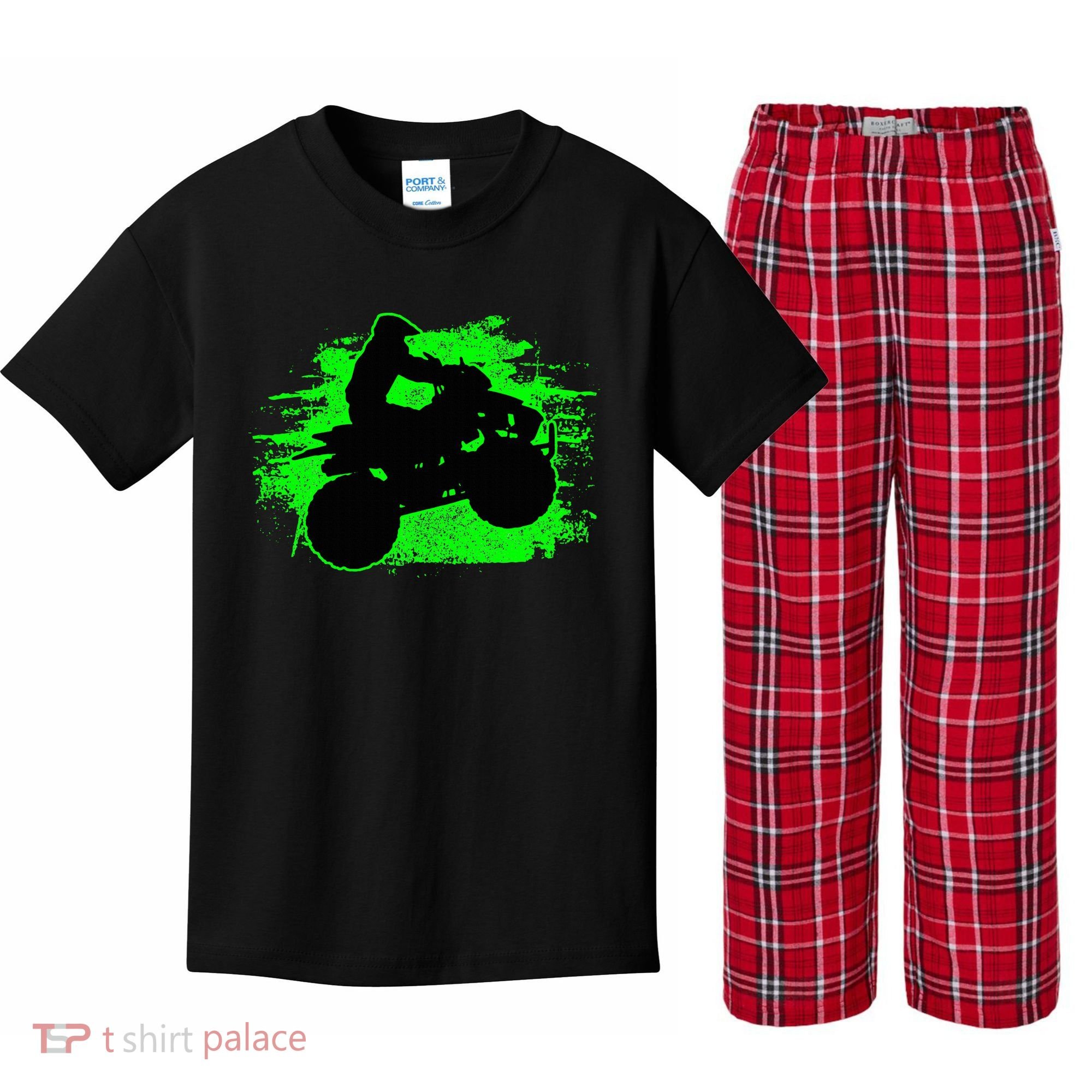 Quad Bike Atv Gift Kids Plaid Pajama Set