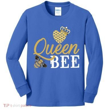 Queen Bee Crown Gift Beekeeper Valentine's Day Funny Gift Kids Long Sleeve Shirt
