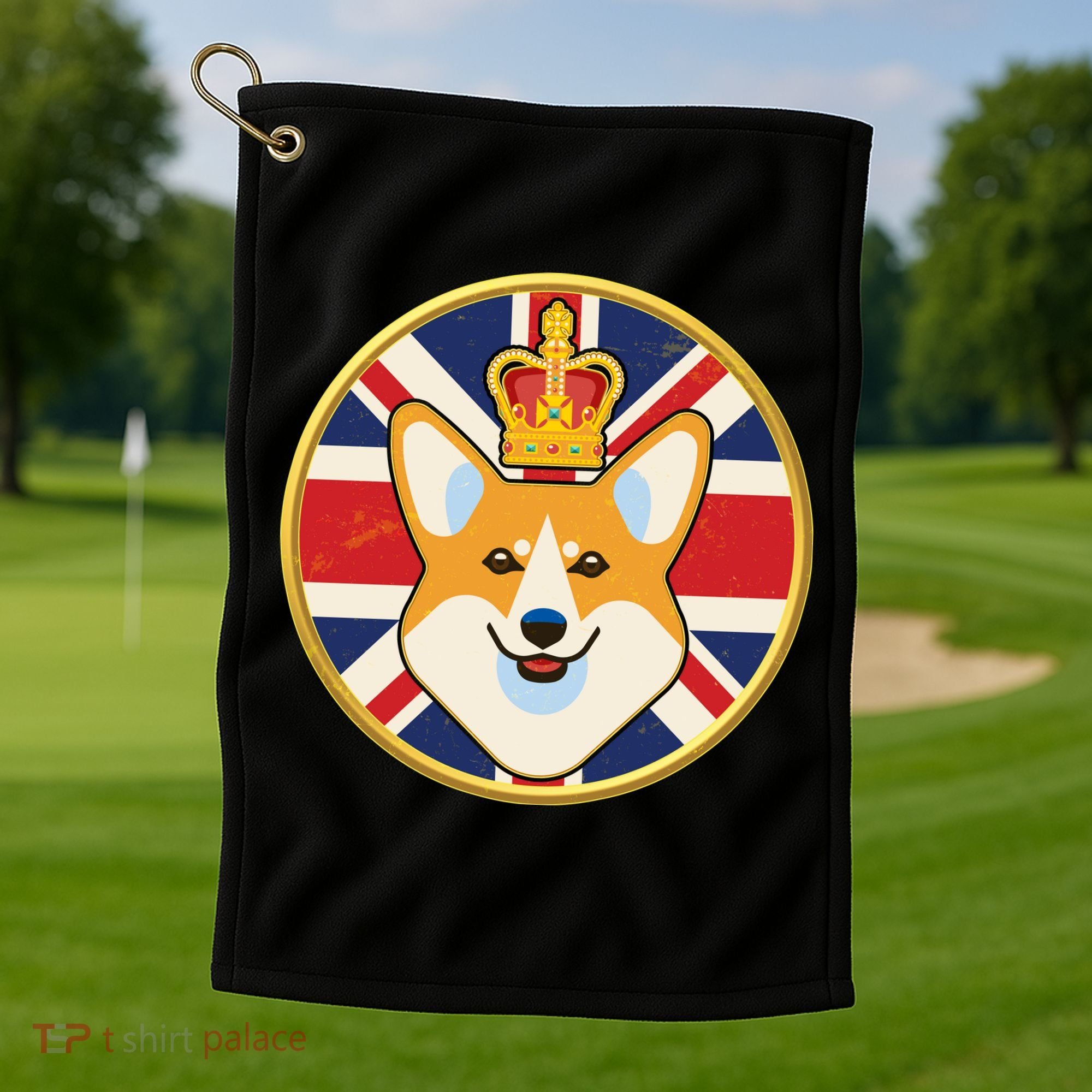 Queen Corgi Platinum Jubilee Emblem Golf Towel